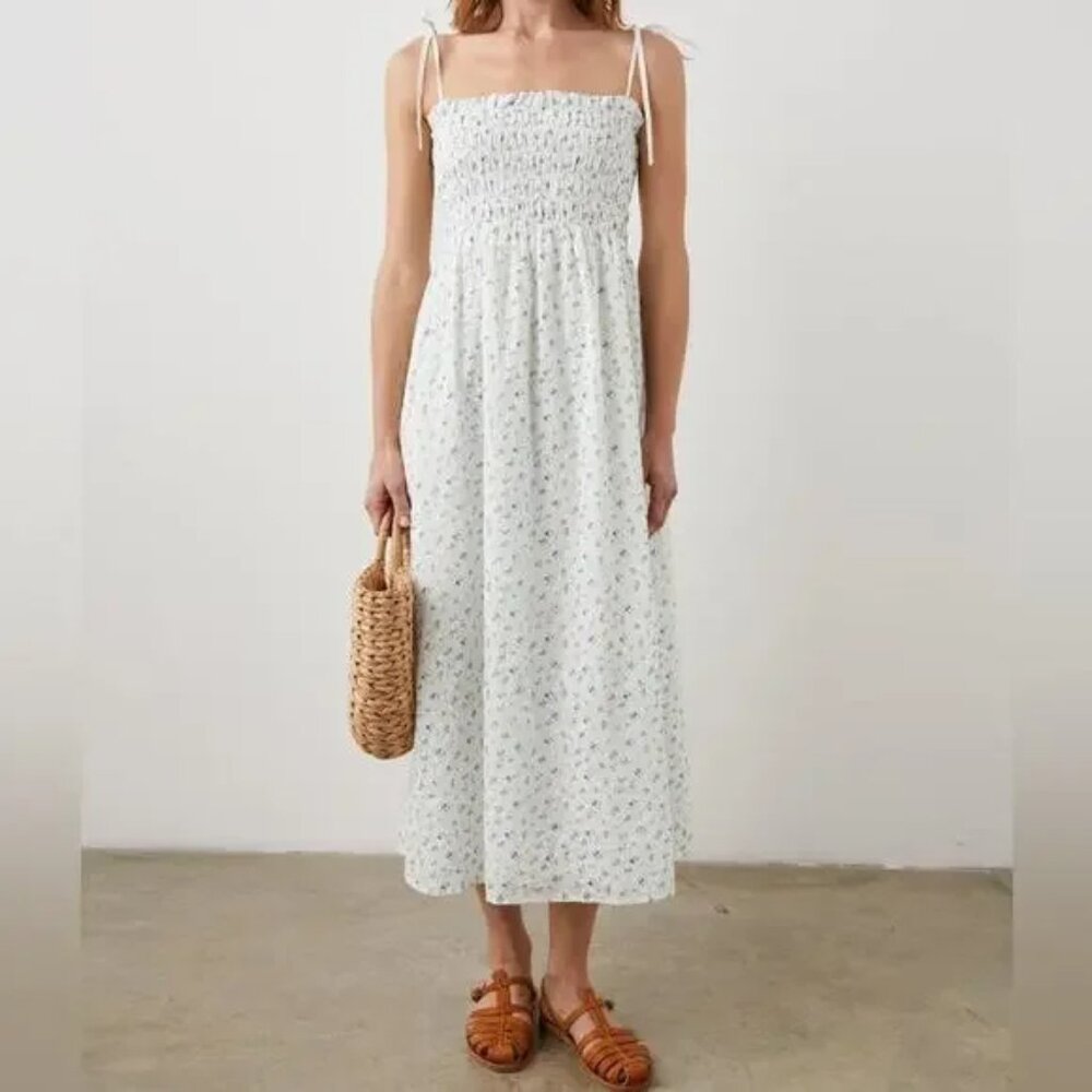 Rails White Midi Dress with Subtle Blue Floral Print - Picture 1 of 6